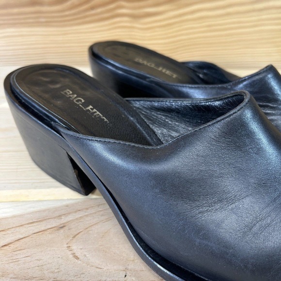 Bag Het Womens Shoes 7.5 8 EU 38 Black Leather Mules Pointy ToesMade in Italy - Picture 2 of 15